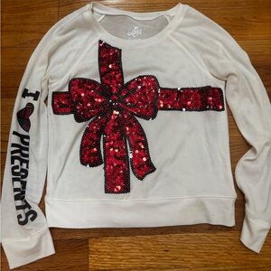 Justice White Sweater with Red Sequin Bow